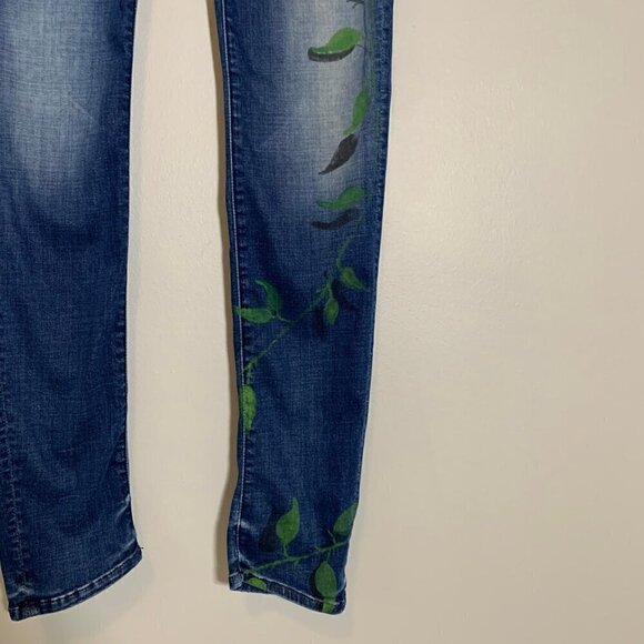Mother‎ The Looker smoke and mirrors skinny stretch custom painted denim jeans - Picture 4 of 12